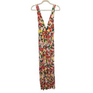 Clayton Floral Deep V Neck Maxi Dress Size Small Sleeveless Pink Multi Bohemian